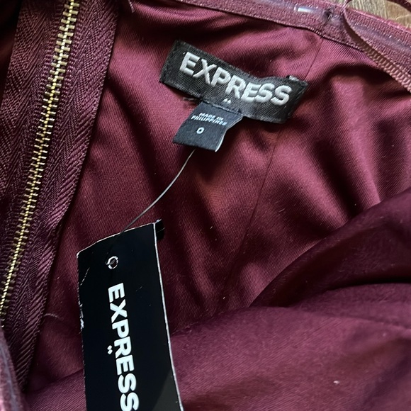 Express Wine Deep Cranberry Red Strapless Velvet Velour Formal Jumpsuit - Picture 4 of 5